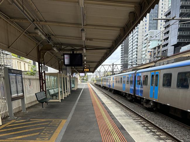 Tactile ground surface indicators installed at South Yarra station. Picture: Oscar Jaeger