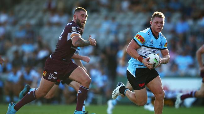 Jack Williams (R) was terrific stepping into Paul Gallen’s No.13 jersey for Cronulla. Picture: Getty