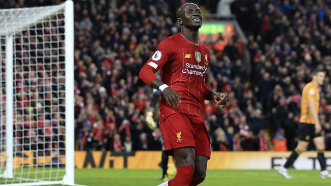 Liverpool's Sadio Mane after scoring against Wolves. Picture: AP
