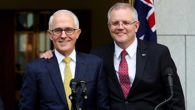 Malcolm Turnbull and Scott Morrison at Parliament House in Canberra. Picture: Kym Smith