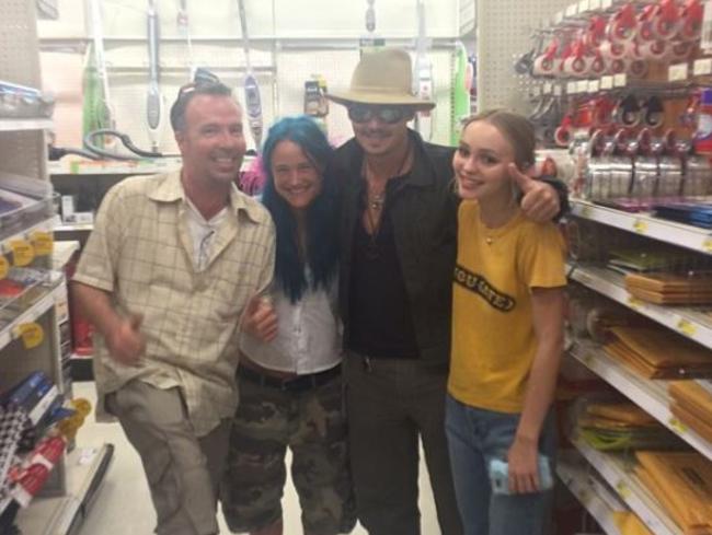 Johnny Depp pictured with daughter Lily-Rose Depp and friends on the set of <i>Yoga Hosers </i>last year. Picture: Instagram