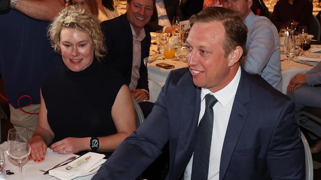 Premier Steven Miles and his wife Kim McDowell ahead of the second leaders’ debate in Brisbane. Picture: Liam Kidston.