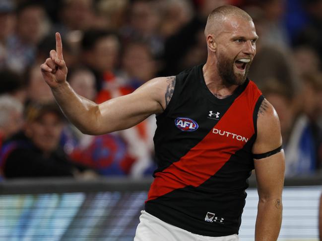 Jake Stringer celebrates snapping a goal. Picture: Michael Klein