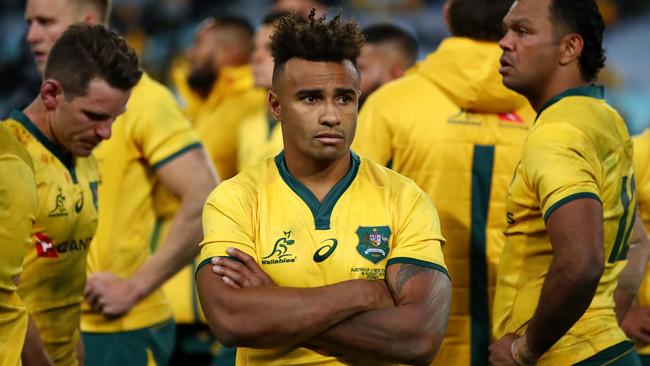 SYDNEY, AUSTRALIA — AUGUST 18: Will Genia of the Wallabies looks dejected after losing The Rugby Championship Bledisloe Cup match between the Australian Wallabies and the New Zealand All Blacks at ANZ Stadium on August 18, 2018 in Sydney, Australia. (Photo by Cameron Spencer/Getty Images)