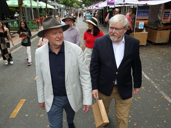 The Leader of the Australian Labor Party, Anthony Albanese, with Former PM Kevin Rudd. Photographer: Liam Kidston.