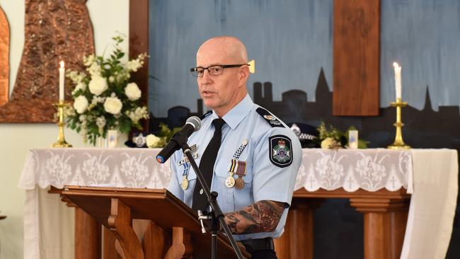 Senior Sergeant Geoff Bormann, the officer in charge of Ingham Police Station. Solemn National Police Remembrance Day at Holy Trinity Anglican Church Ingham on Thursday. Picture: Cameron Bates