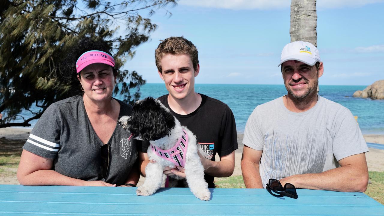 Linda, Kade and Mark Fadzen from Mackay at Horseshoe Bay in Bowen on December 28, 2022. Picture: Katrina Lezaic