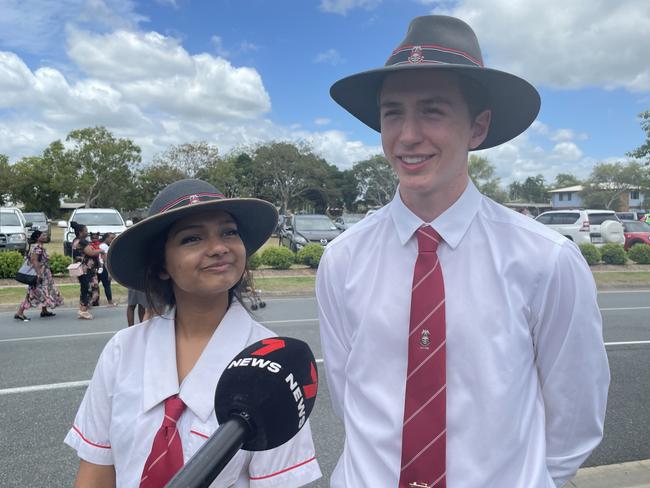 Whitsunday Anglican School captains Medha Dammalapati and Charlie Webb at their graduation honour guard. Photo: Zoe Devenport