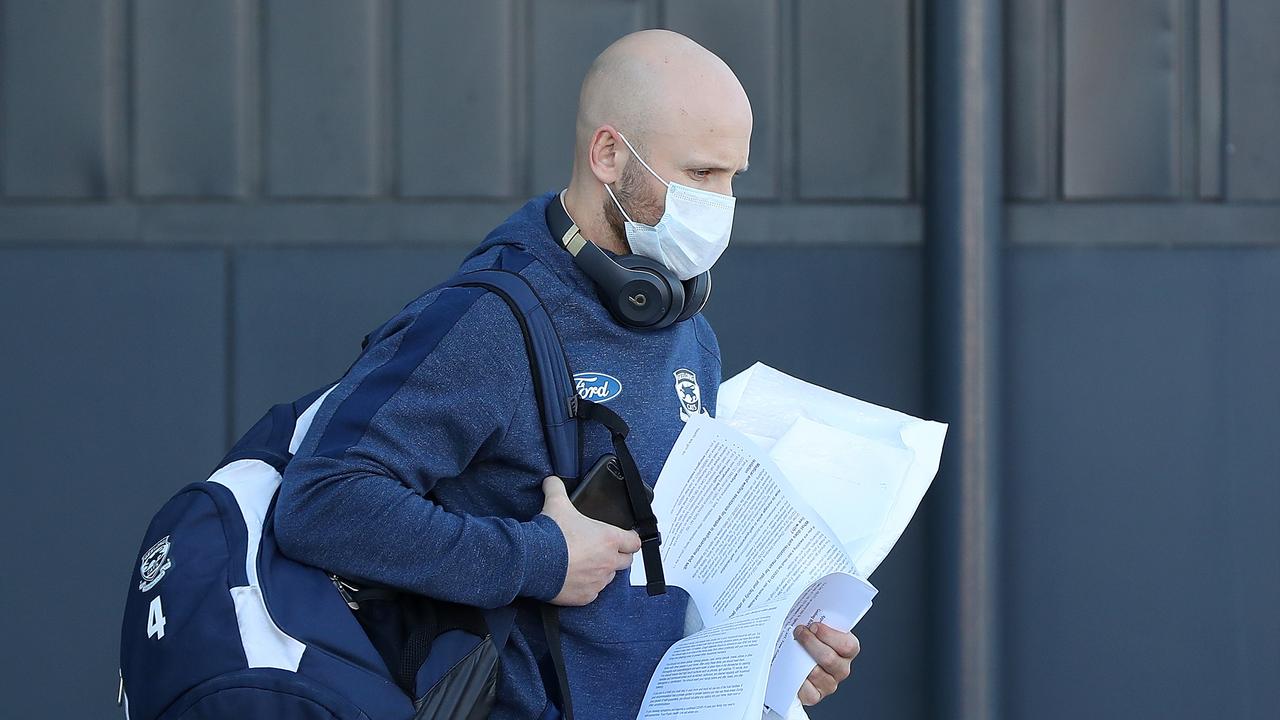 Geelong’s Gary Ablett arrives in Perth for the club’s new hub. (Photo by Paul Kane/Getty Images)