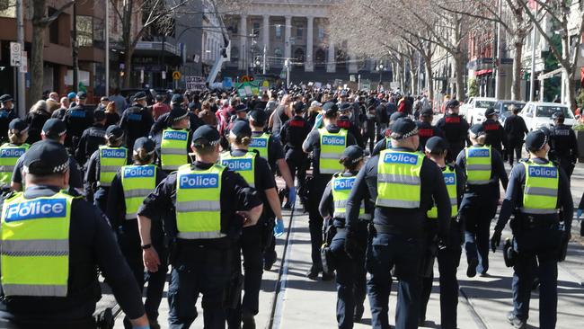 Police have warned protesters to stay away from Melbourne’s CBD. Picture: David Crosling