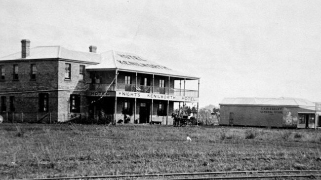 In this early photograph, the Kenilworth Hotel is on the left. The building on the right was the one originally planned to be the hotel. It was used for many years as a general store and was destroyed by fire in 1960.