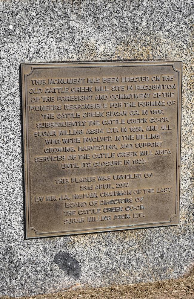 The plaque on the stone outside of the Cattle Creek Mill Administration Building. Picture: Heidi Petith