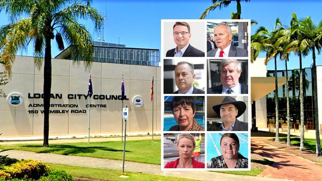 Ex Logan City Councillors clockwise from top left: former mayor Luke Smith; Russell Lutton; Laurie Smith; Phil Pidgeon; Jennie Breene; Trevina Schwarz; Cherie Dalley and Steve Swenson.