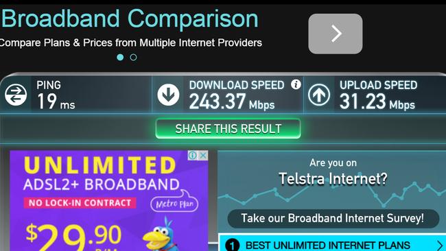 Fast internet on Telstra's 4GX network of 243Mbps at the corner of Bathurst &amp; Castlereagh Streets, Sydney. This was the fastest speed registered in our tests.