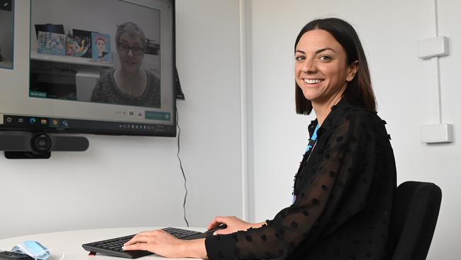 Natalie Scutella, RACER nurse consultant, during a tele-consult at the Women's and Children's Hospital. Picture: NCA NewsWire / Naomi Jellicoe