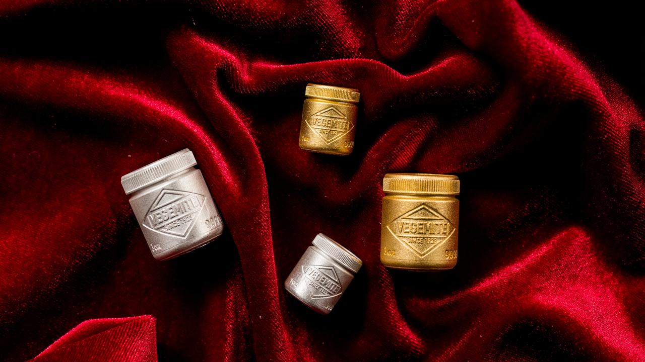 Vegemite fine silver and gold-plated mini jar replicas will go on sale on Friday, June 16. Picture: Supplied