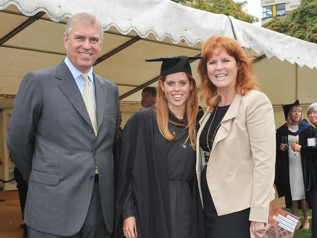 Princess Beatrice with her parents following her 2011 university graduation. Picture: Getty Images