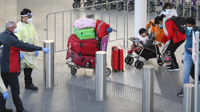 A repatriation flight from India arrives in Adelaide on Friday. Picture: Dean Martin