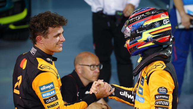 Lando Norris says he is not worried about his McLaren teammate Oscar Piastri’s growing momentum in the championship. Picture: Getty