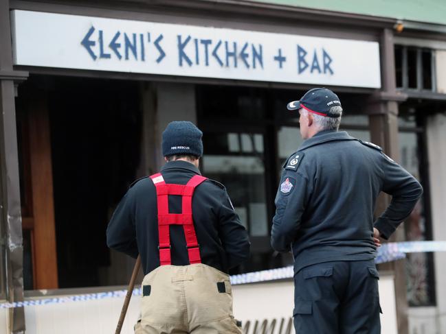 Emergency services were called to Eleni’s Kitchen on Anderson St about 5am. Picture: David Crosling