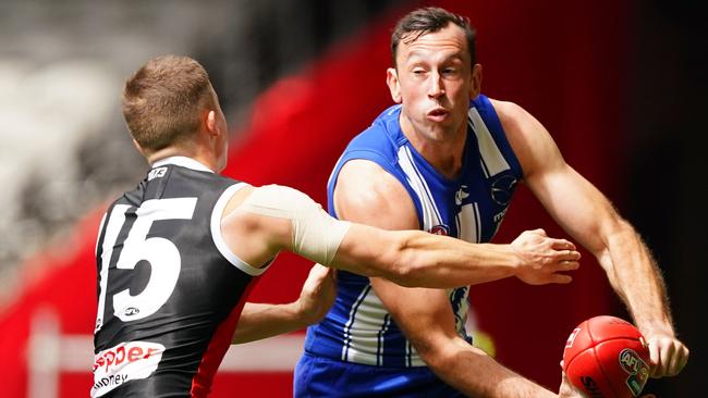 Todd Goldstein in action for the Roos in Round 1. Picture: AAP Images