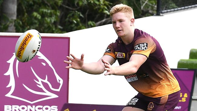 Tom Dearden at training. Brisbane Broncos training at the Clive Berghofer centre. Monday April 15, 2019. (AAP image, John Gass)