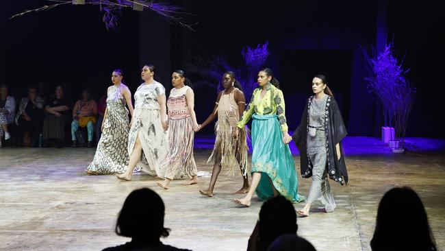 Models showcase the Gulayi collection from designer Chantel Henley at the Cairns Indigenous Art Fair fashion performance, Woven, held at the Tanks Arts Centre, Edge Hill. Picture: Brendan Radke