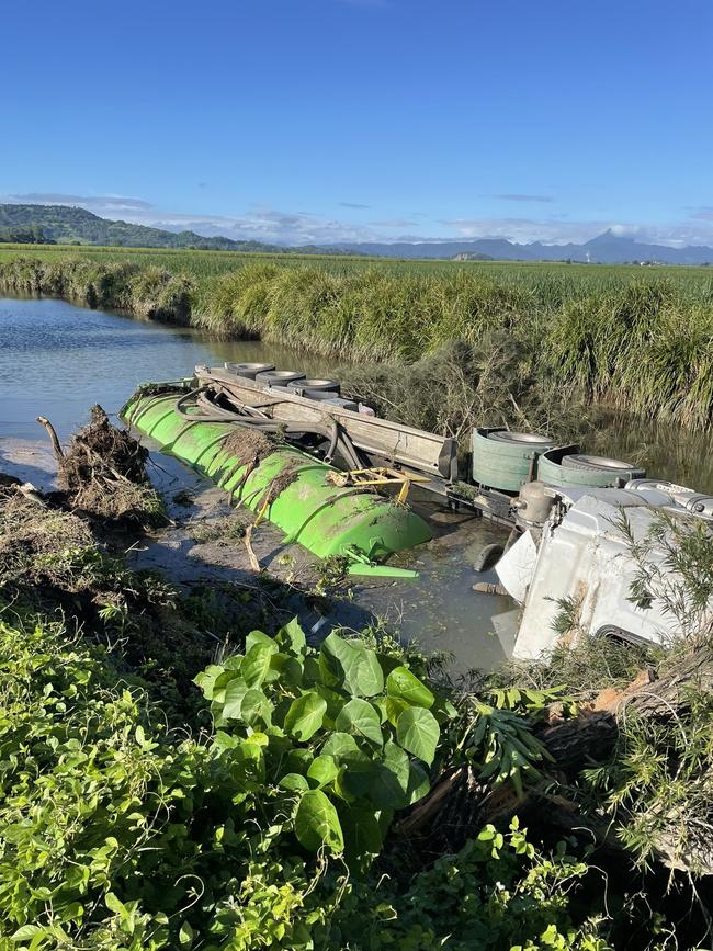 A truck has rolled into a Leddays Creek carrying 20000 litres of liquid waste on December 6.