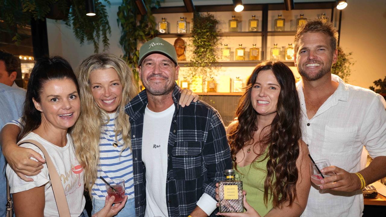 April Munro, Sheree Commerford, Luke Munro, Samantha Munro and Munro at the Solento Organic Tequila VIP Sunday Session at The Grounds Currumbin for Gold Coast for Gold Coast at Large. Picture: Portia Large