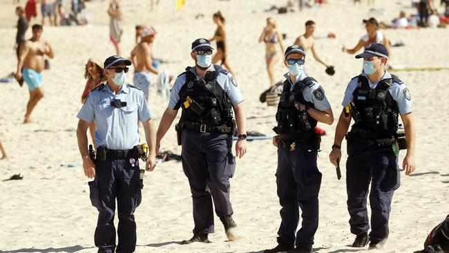 Officers were also patrolling Bondi Beach on foot. Picture: Sam Ruttyn