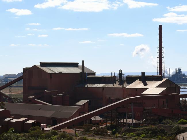 An overview of Arrium steelwork facilities in Whyalla, South Australia, Thursday, May 4, 2017. Mining giant Adani announced today it had signed a deal with Arrium's Whyalla steelworks to buy steel for a railway line for the proposed Carmichael mine project. (AAP Image/Lukas Coch) NO ARCHIVING