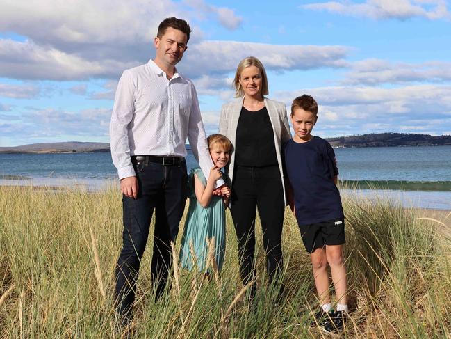 11042024: New Tasmanian Labor leader Dean Winter and family (wife Allison with  kids George and Harriet). PIC: Matthew Denholm