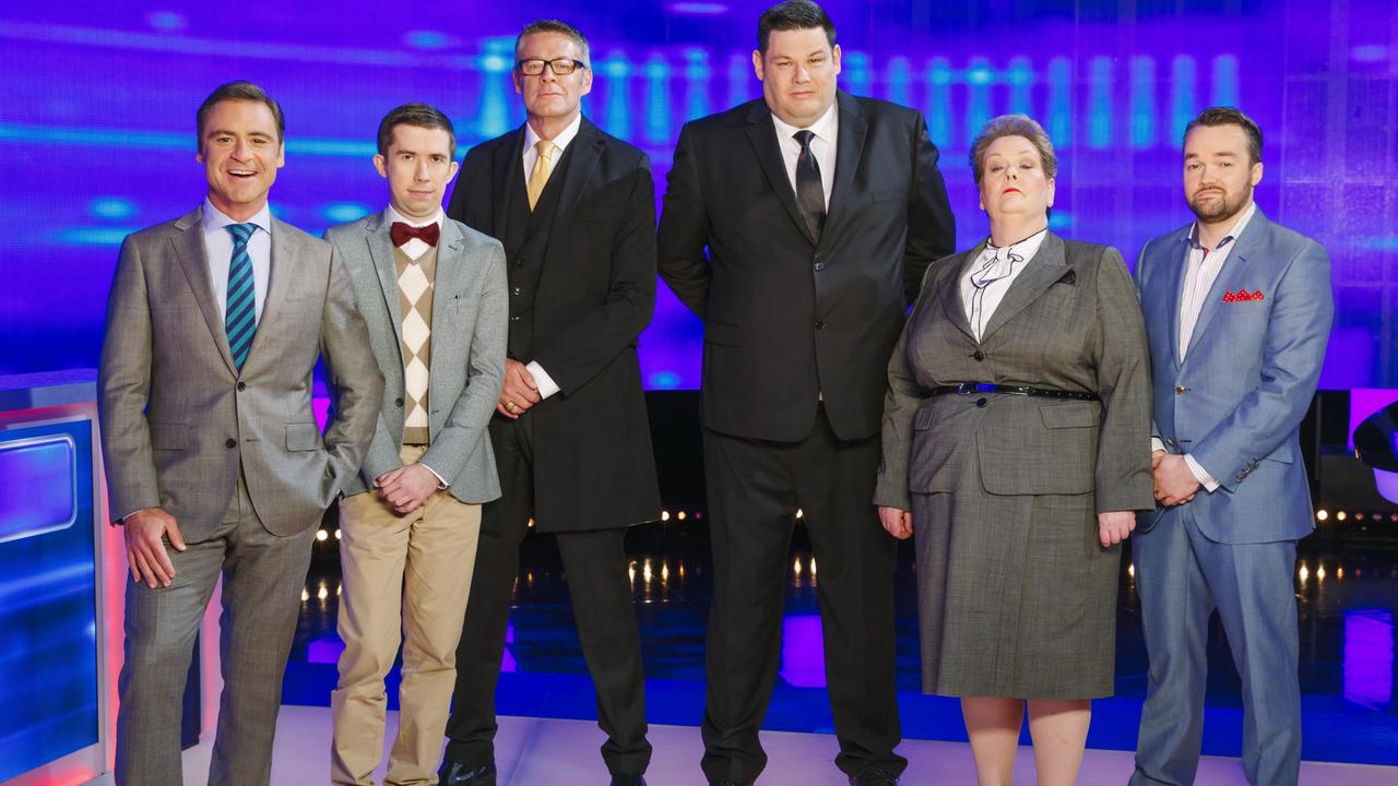 Andrew O'Keefe (far left) with the cast of The Chase Australia when the series launched in 2015. Picture: Channel 7