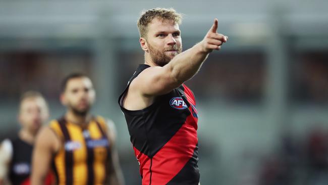 Jake Stringer salutes the Launceston crowd after kicking one of his four goals.