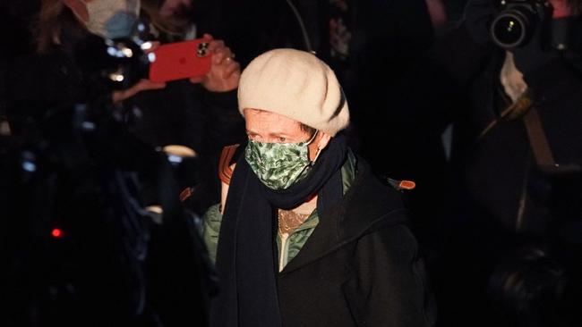 Isabel Maxwell leaves court at the end of the first day of her sister Ghislaine’s trial in New York. Picture: AFP