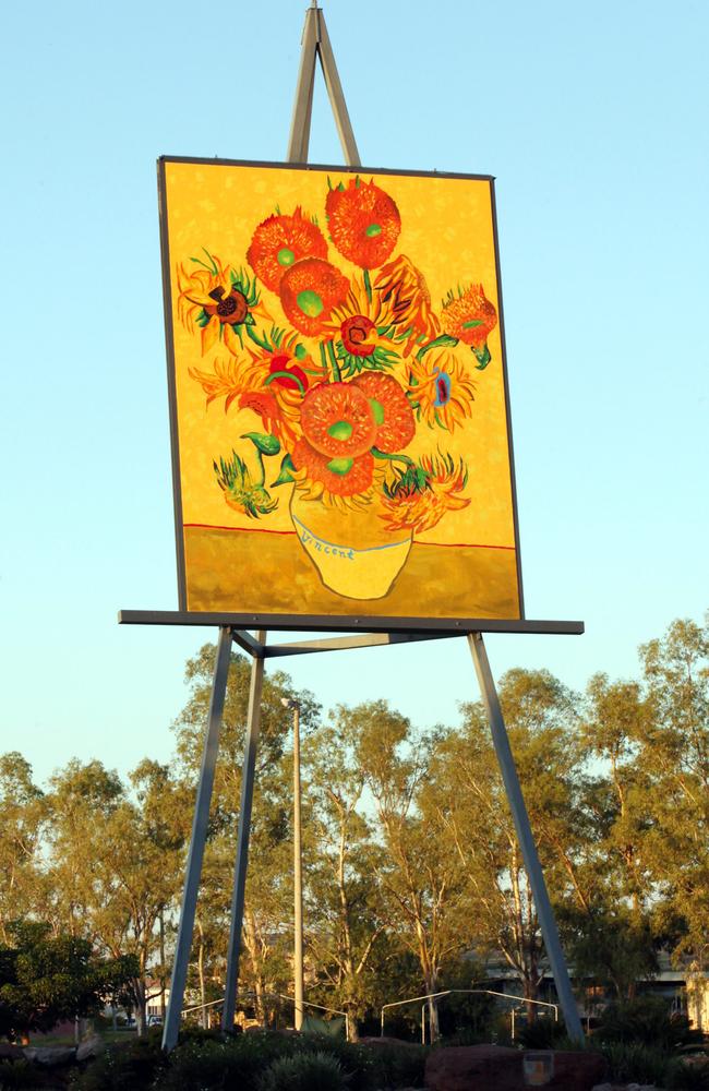 The giant Vincent Van Gogh Sunflowers painting in Morton Park, Emerald.