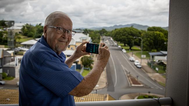 Innisfail resident Herb Layt had a bird's-eye view of the Fitzgerald Esplanade crime scene below his apartment. Picture: Arun Singh Mann