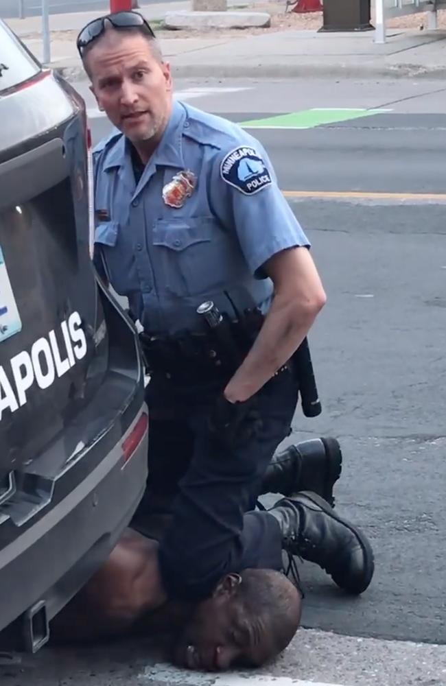 George Floyd being detained by Derek Chauvin. Picture: Darnella Frazier/Facebook/AFP