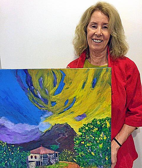 FRENCH FLAVOUR: Pamela Pease with her painting Trekking to Mt Cooroora! Picture: Contributed