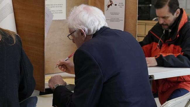 Bernie Sanders votes in Burlington, Vermont. Picture: AFP.