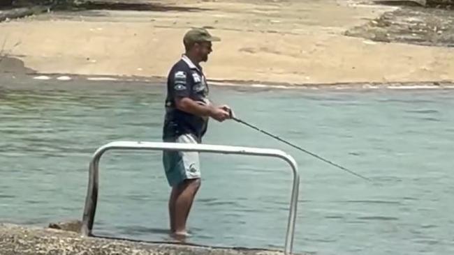 A man has been labelled an 'idiot' for walking into Australia's most croc infested river to fish. Picture: wildmanadventures/ Instagram