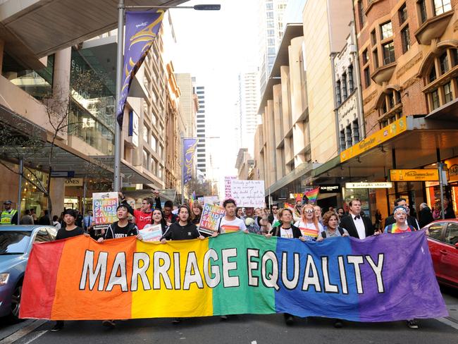 Marriage equality rally in Sydney CBD. Picture: AAP Image/Joel Carrett