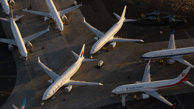 Boeing 737 MAX aeroplanes grounded at Grant County International Airport in Washington. Picture: AFP