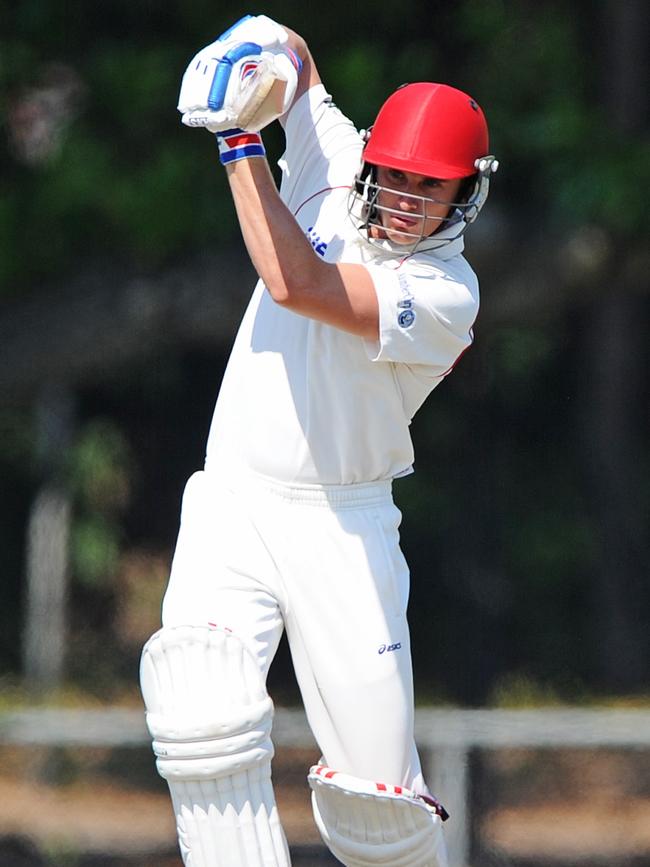 James Seymour pounds a boundary in the Darwin District CA for Waratah. Picture: Felicity Elliott