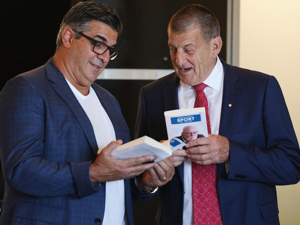 Former AFL CEO Andrew Demetriou and Jeff Kennett (R) talk together. Picture: Michael Dodge/Getty Images