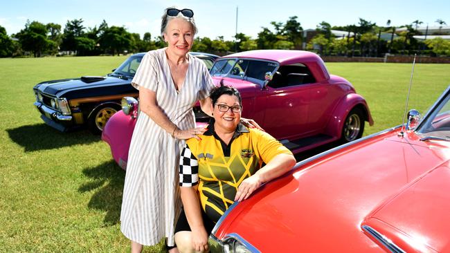 Frosty Mango hosting a retro car meet. Owner Heidi Poefinger with Cyclones Rod and Custom Club member Bernadette Cooper, and '69 Ford Falcon XW, '34 Chevy Roadster and a '62 Thunderbird. Picture: Alix Sweeney