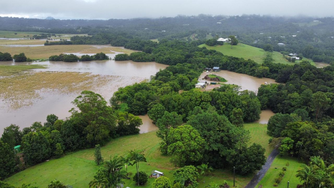 Flooding over a turf farm in Eumundi on February 23. Picture: April Davies