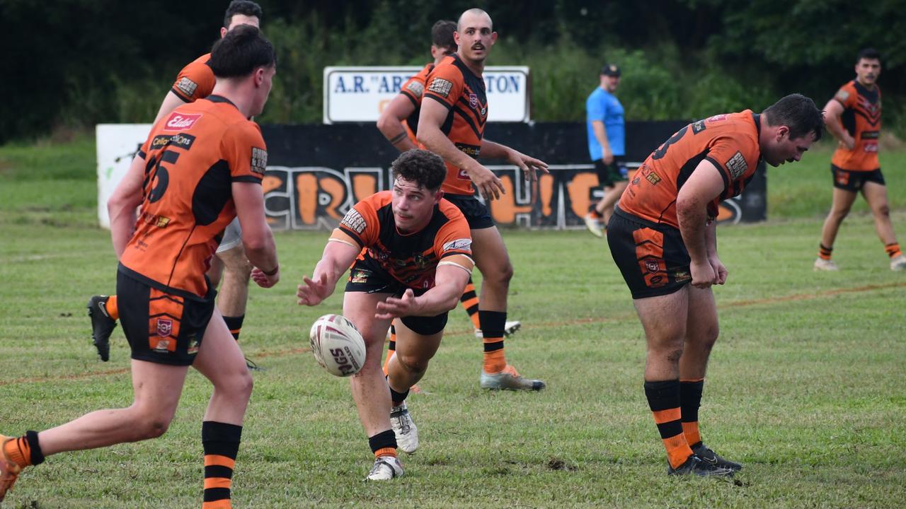 Bhodi Simpson. Photos from the Herbert River Crushers Rugby League Club’s first hit out for the 2024 season against Souths RLFC Townsville at Artie Gofton Oval in Ingham on Sunday. The Crushers went down 22-12. Picture: Cameron Bates