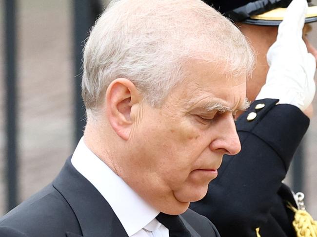 LONDON, ENGLAND - SEPTEMBER 19:  Prince Andrew, Duke of York takes part in the state funeral and burial of Queen Elizabeth II at Westminster Abbey on September 19, 2022 in London, England. Members of the public are able to pay respects to Her Majesty Queen Elizabeth II for 23 hours a day from 17:00 on September 18, 2022 until 06:30 on September 19, 2022. Queen Elizabeth II died at Balmoral Castle in Scotland on September 8, 2022, and is succeeded by her eldest son, King Charles III. (Photo by Hannah McKay- WPA Pool/Getty Images)
