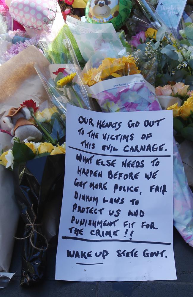 A message on flowers in Bourke St. Picture: David Crosling